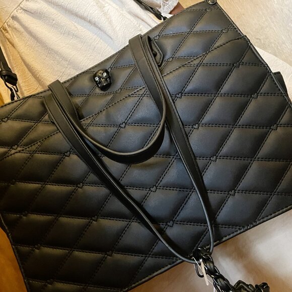 FIRM. Rare BETSEY JOHNSON Skull Tote. Matte Black Shoulder Crossbody Bag - Picture 11 of 12